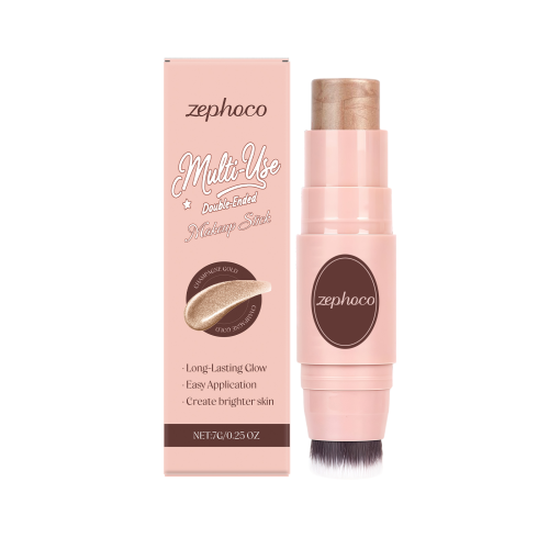 zephoco 香槟金双头彩妆棒 腮红红润立体光泽新手友好多功能彩妆棒